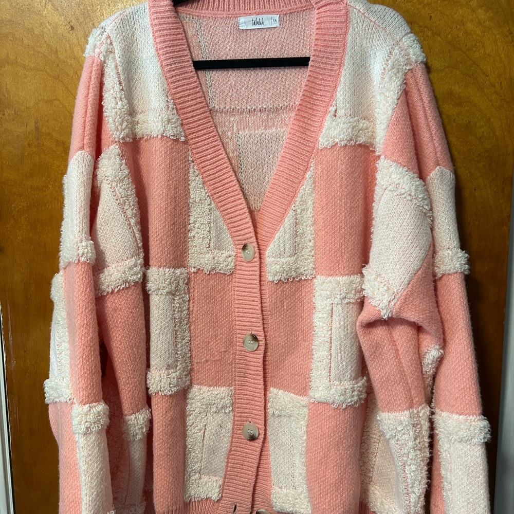 Pink and White Checkered Sweater
